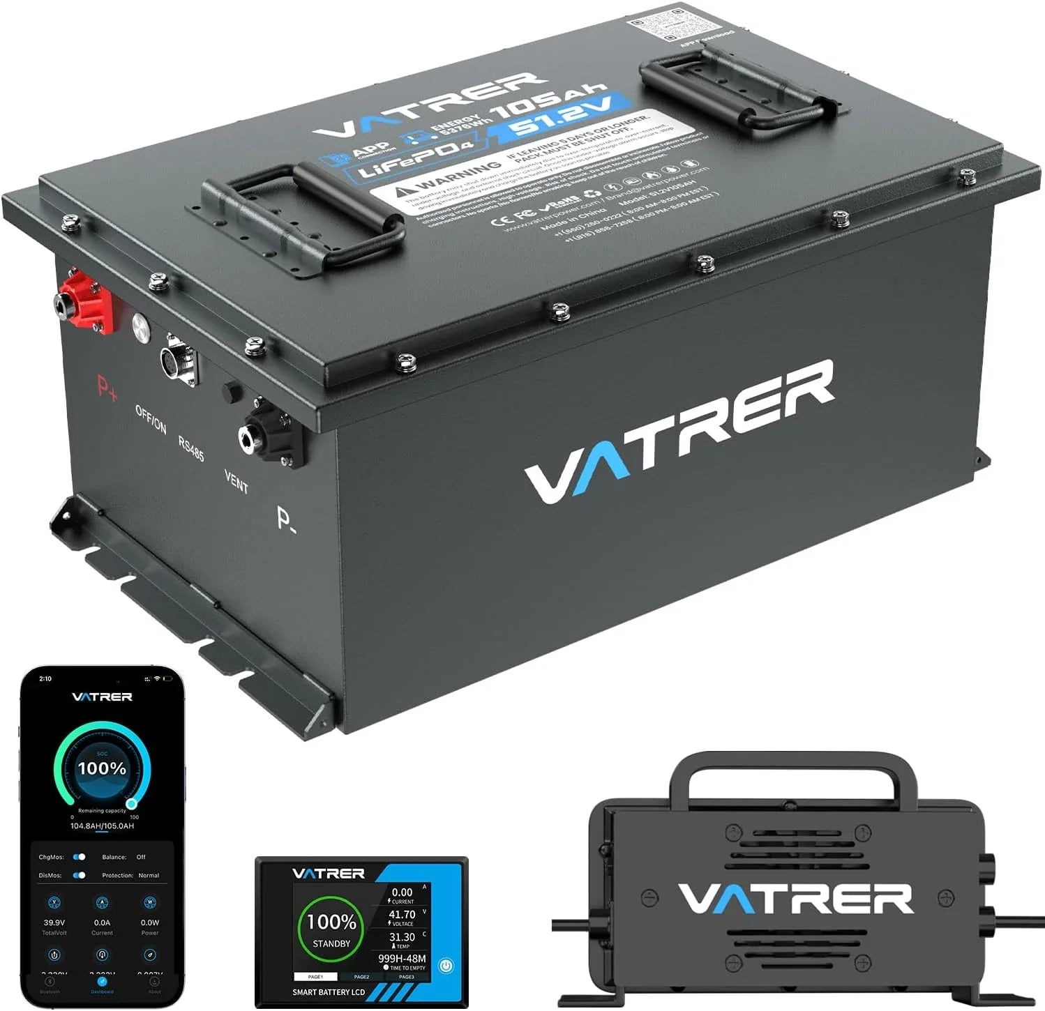 48V 105Ah Lithium Battery, Smart BMS, Touch Monitor, APP 1