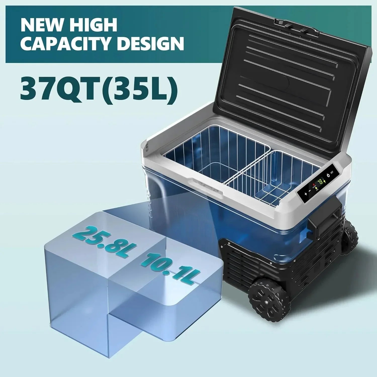 53QT Portable 12V Refrigerator Freezer, Dual Zone Electric Cooler with Wheels, 12V/24V DC & 110-240V AC for Travel, Truck, Boat, Camping 6