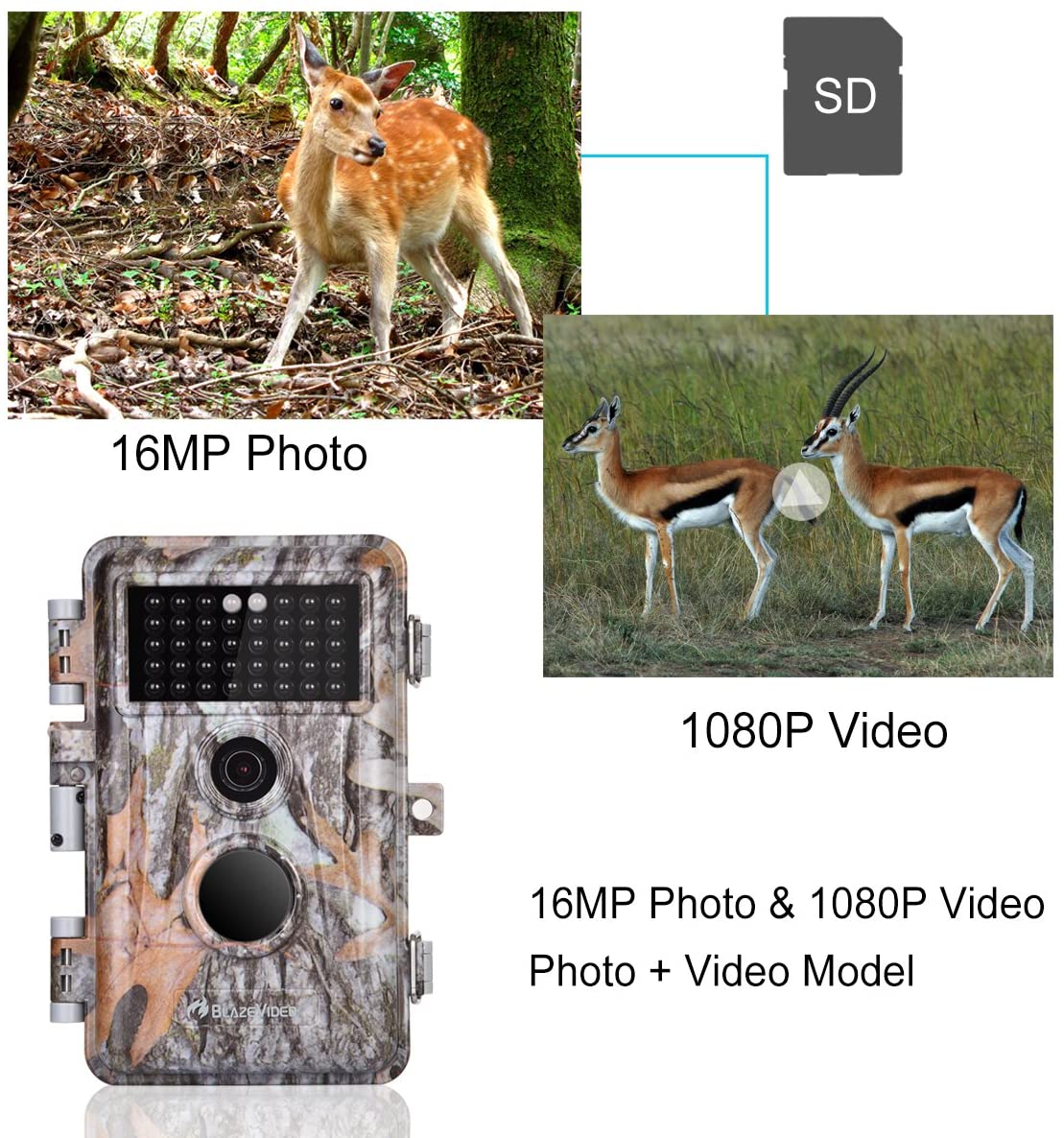 5-Pack Game & Deer Trail Cameras 16MP 1920x1080P Video Hunting Wildlife Cams Time Lapse with Night Vision 3