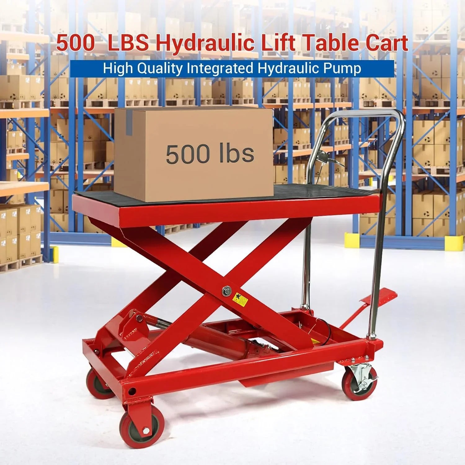 500LBS Hydraulic Lift Table Cart, 30" Lifting Height., Double Scissor Lift Table with 4 Wheels and Non-Slip Pad, Hydraulic Scissor Lift Table for Material Handling and Transportation 6