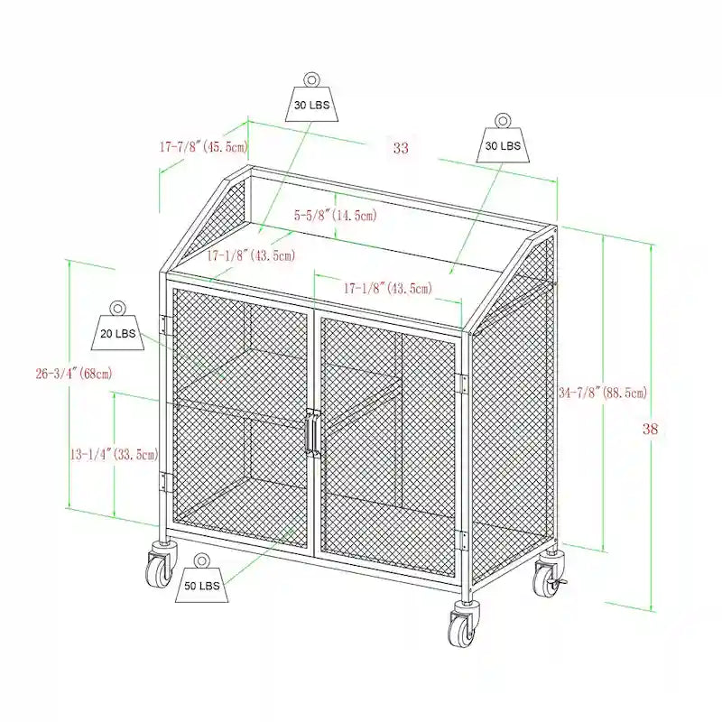 Industrial Bar Cabinet Cart with Mesh Doors Shelves and Wheels 10