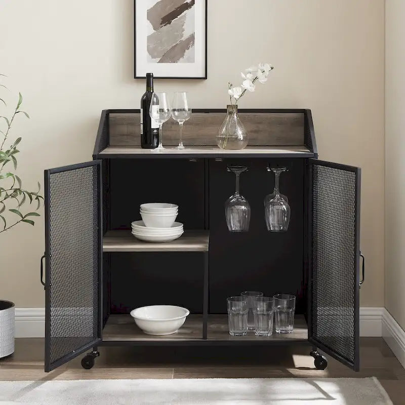 Middlebrook Pierpont Industrial-Style Mesh Bar Cabinet 12