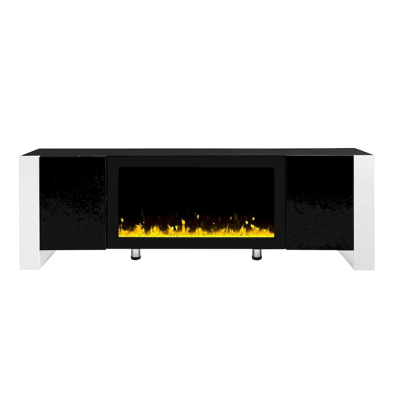 Contemporary Black 68.1" TV Stand with Fireplace and 2 Spacious Cabinets for TVs Up to 78" 8