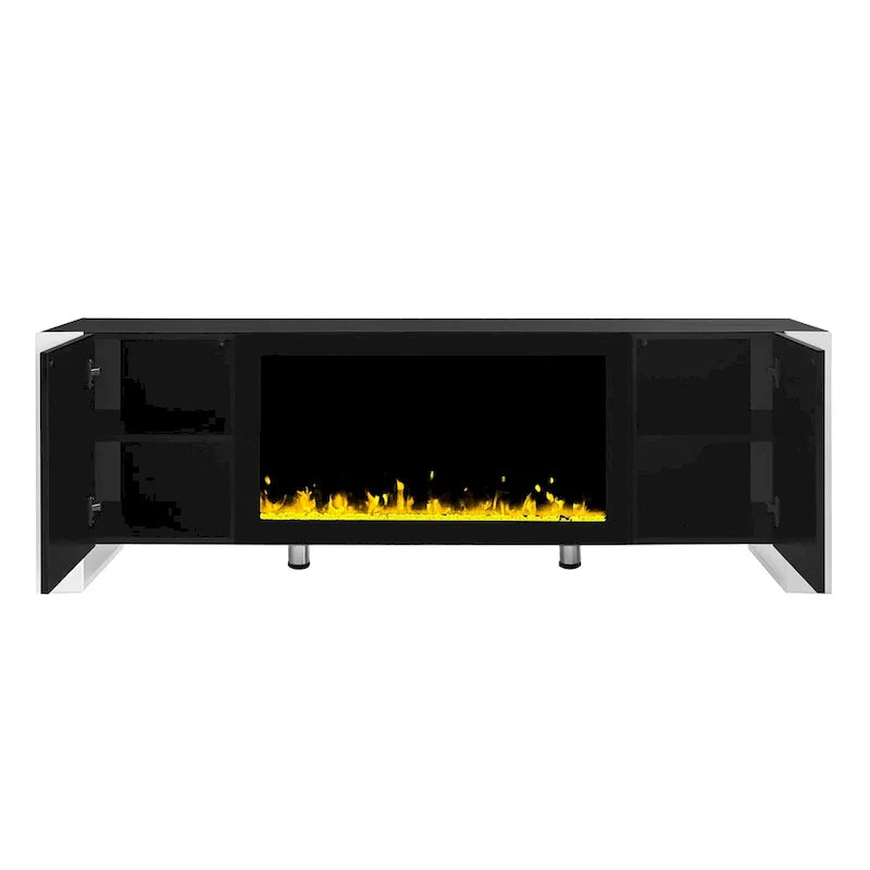 Contemporary Black 68.1" TV Stand with Fireplace and 2 Spacious Cabinets for TVs Up to 78" 9