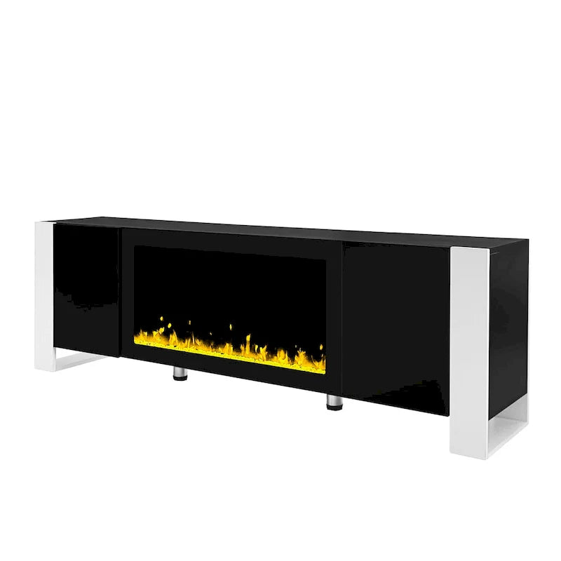 Contemporary Black 68.1" TV Stand with Fireplace and 2 Spacious Cabinets for TVs Up to 78" 10