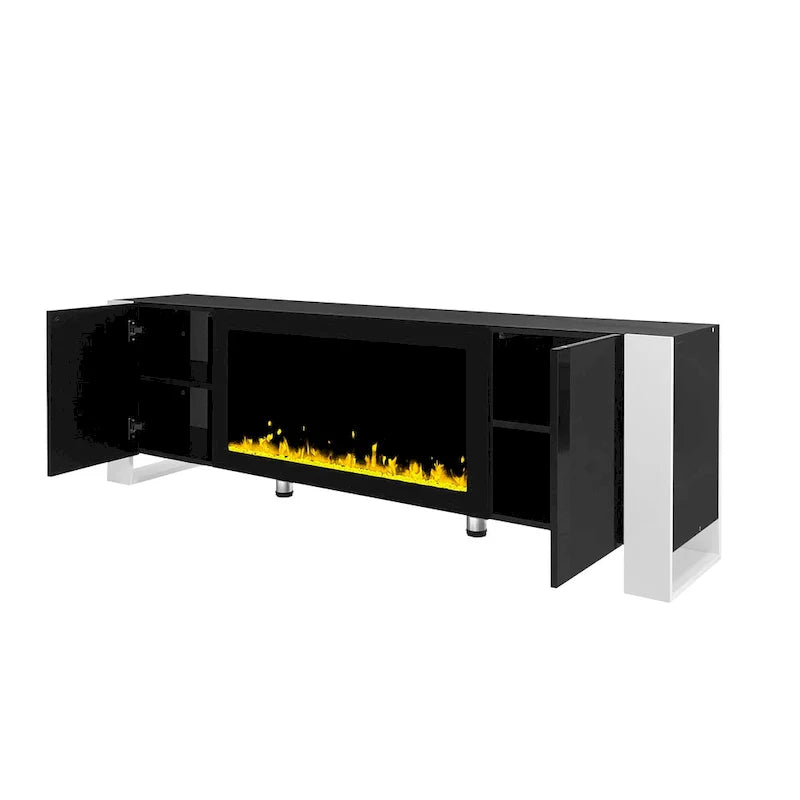 Contemporary Black 68.1" TV Stand with Fireplace and 2 Spacious Cabinets for TVs Up to 78" 11
