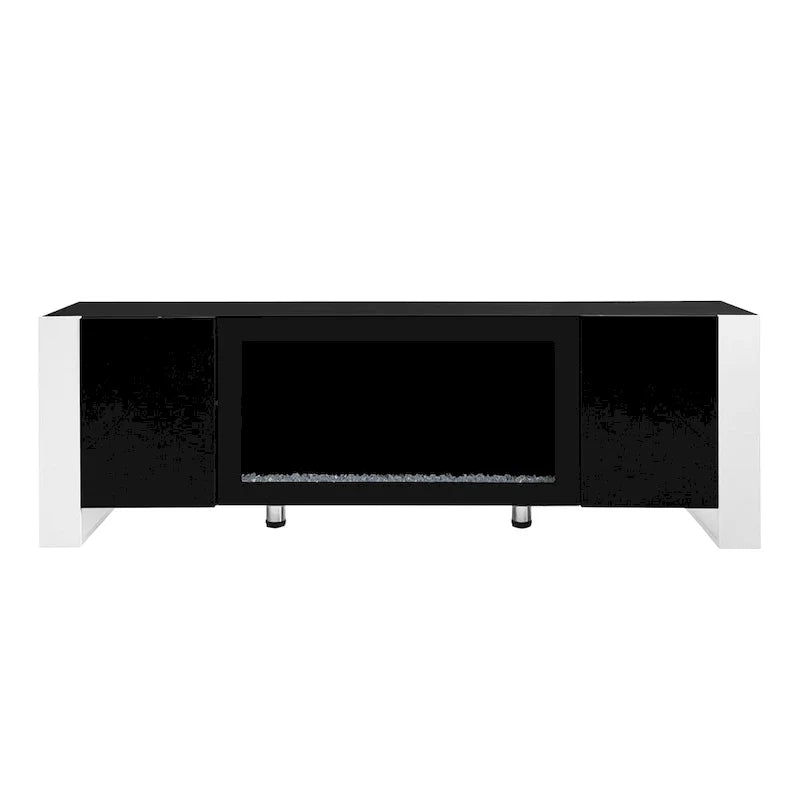 Contemporary Black 68.1" TV Stand with Fireplace and 2 Spacious Cabinets for TVs Up to 78" 12