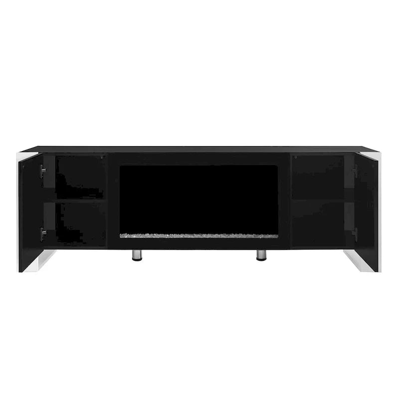 Contemporary Black 68.1" TV Stand with Fireplace and 2 Spacious Cabinets for TVs Up to 78" 13