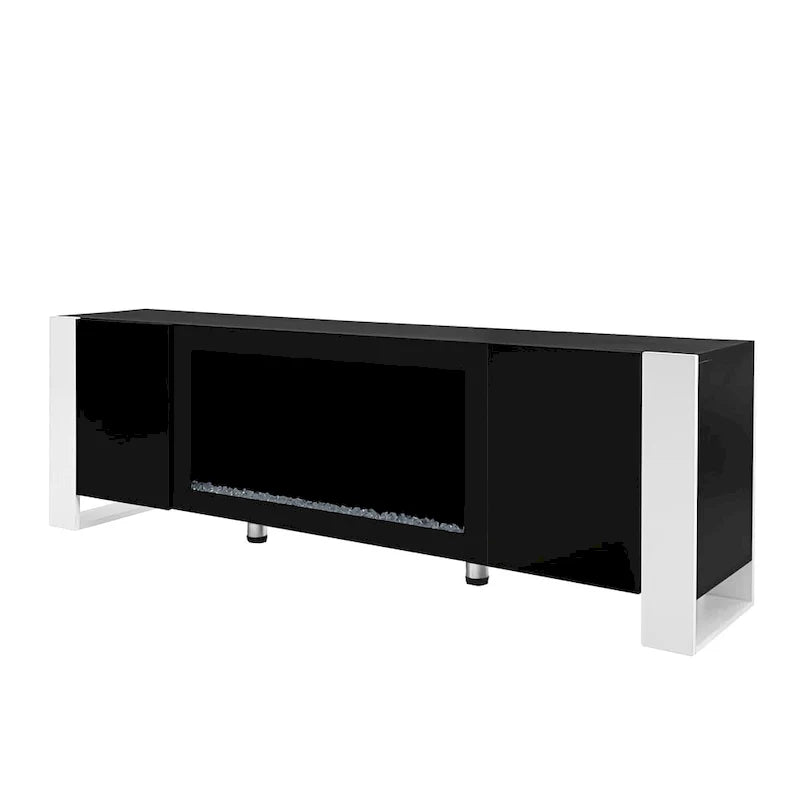 Contemporary Black 68.1" TV Stand with Fireplace and 2 Spacious Cabinets for TVs Up to 78" 14