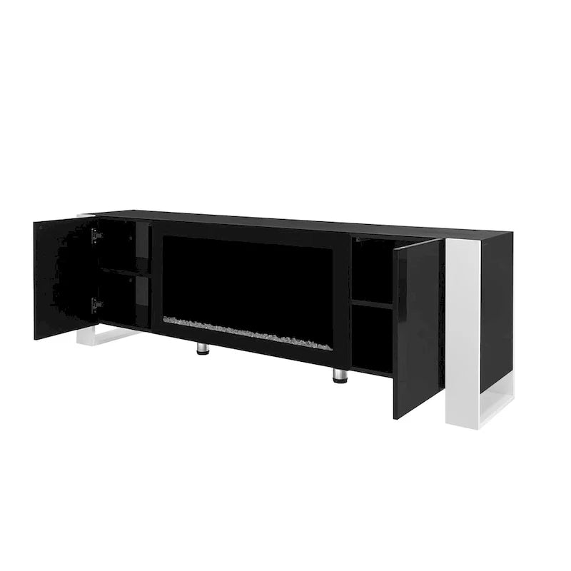Contemporary Black 68.1" TV Stand with Fireplace and 2 Spacious Cabinets for TVs Up to 78" 15