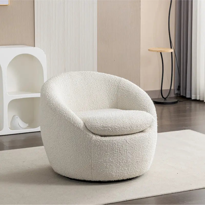Swivel Base Barrel Chair with Boucle Upholstery - 31-Inch 1