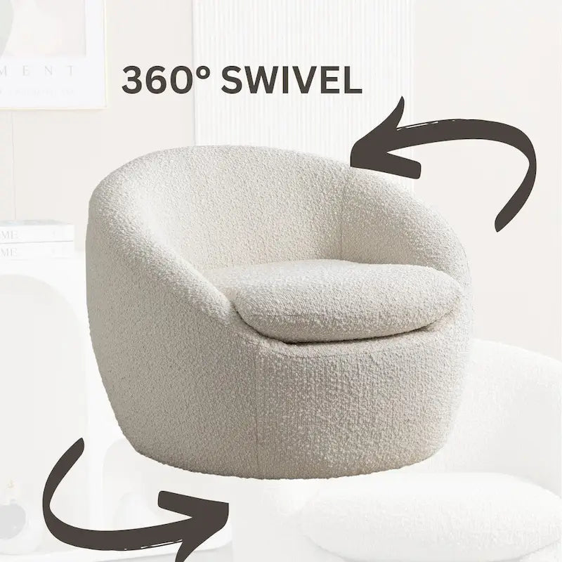 Swivel Base Barrel Chair with Boucle Upholstery - 31-Inch 2