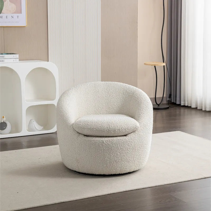 Swivel Base Barrel Chair with Boucle Upholstery - 31-Inch 5