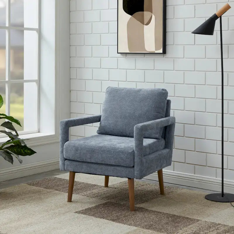 Soft Cushion Blue Chenille Upholstered Armchair - 25.98" Height 1
