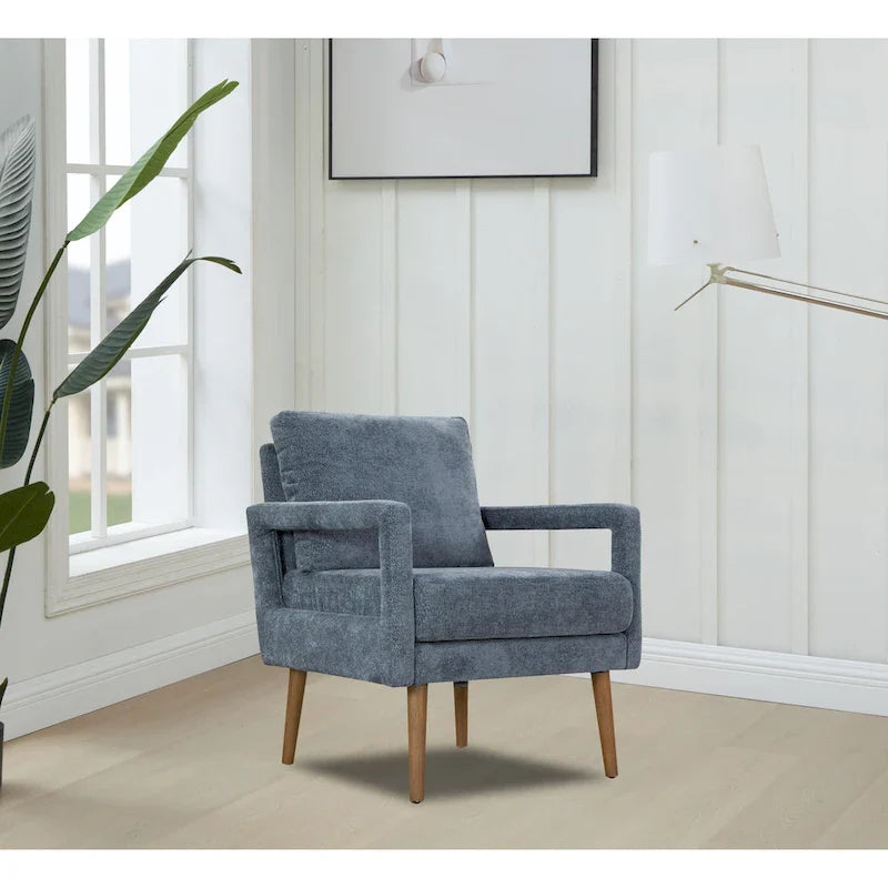 Soft Cushion Blue Chenille Upholstered Armchair - 25.98" Height 9
