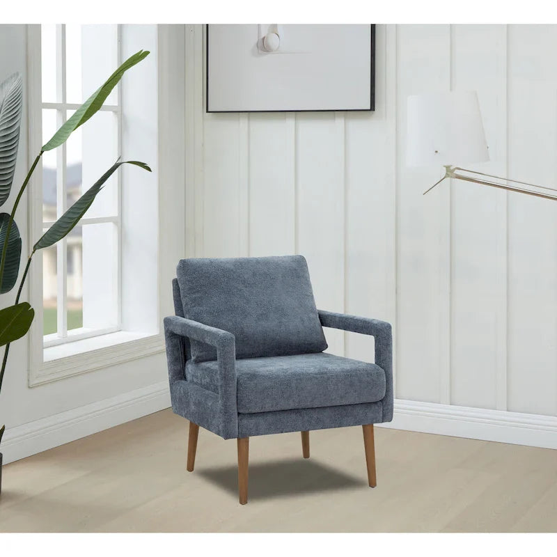 Soft Cushion Blue Chenille Upholstered Armchair - 25.98" Height 10