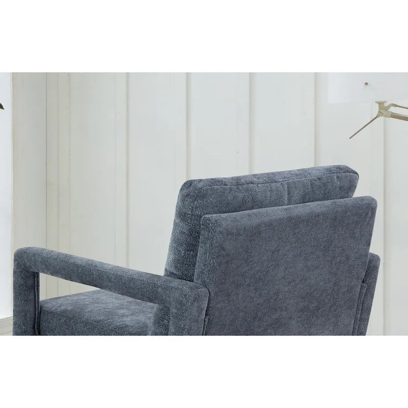 Soft Cushion Blue Chenille Upholstered Armchair - 25.98" Height 14