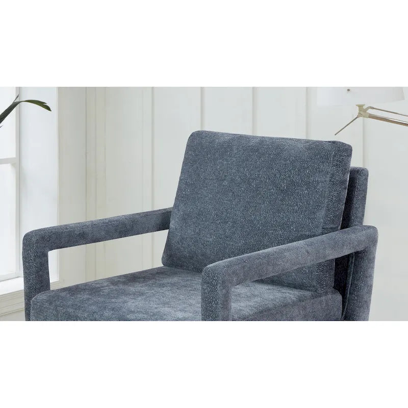 Soft Cushion Blue Chenille Upholstered Armchair - 25.98" Height 15
