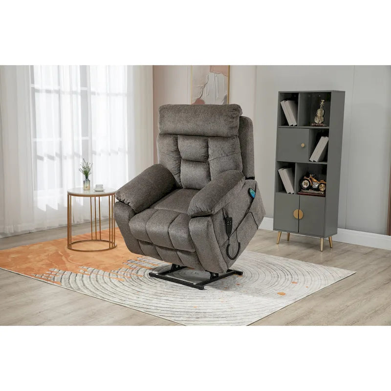 Gray Chenille Power Lift Recliner with Massage and Concealed Cup Holder 1