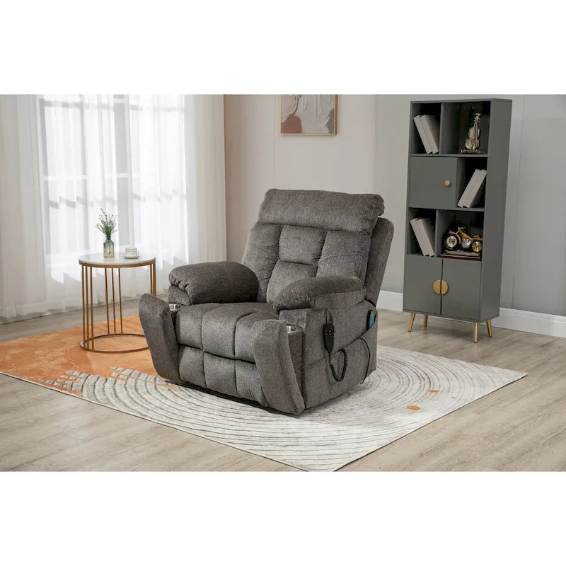 Gray Chenille Power Lift Recliner with Massage and Concealed Cup Holder 3