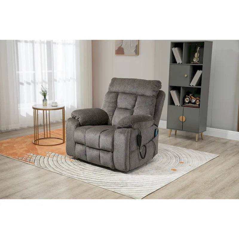 Gray Chenille Power Lift Recliner with Massage and Concealed Cup Holder 4