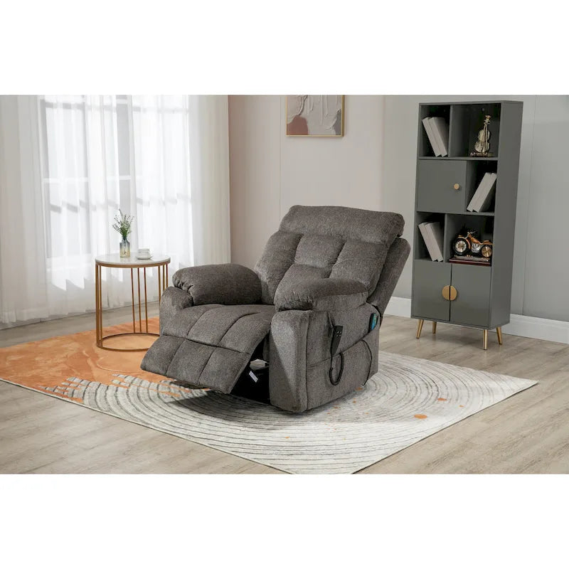 Gray Chenille Power Lift Recliner with Massage and Concealed Cup Holder 5