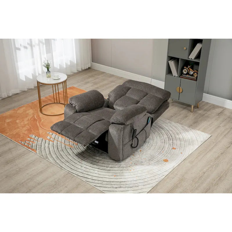 Gray Chenille Power Lift Recliner with Massage and Concealed Cup Holder 6