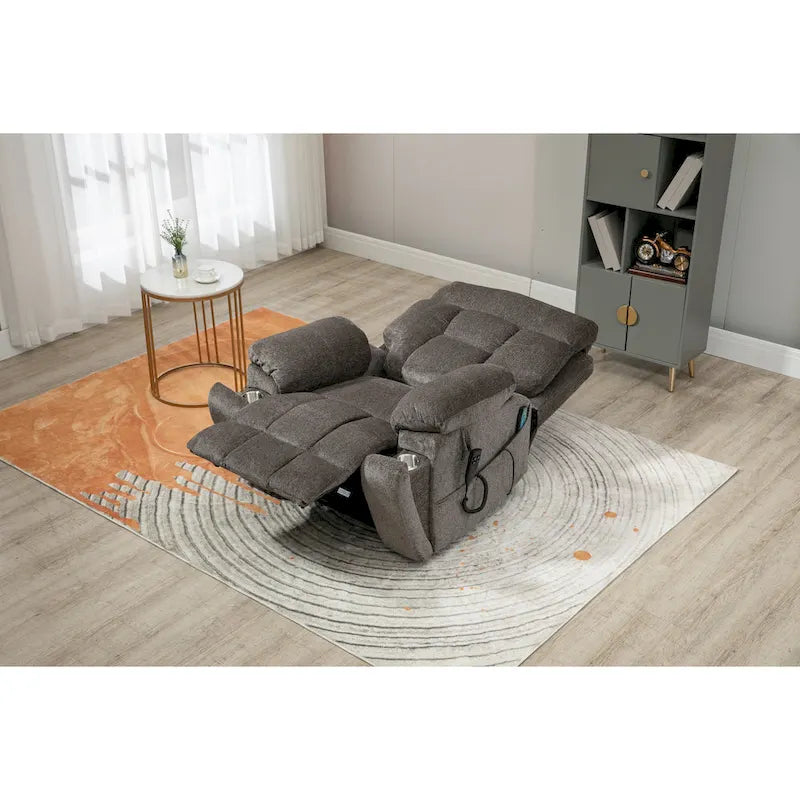 Gray Chenille Power Lift Recliner with Massage and Concealed Cup Holder 7
