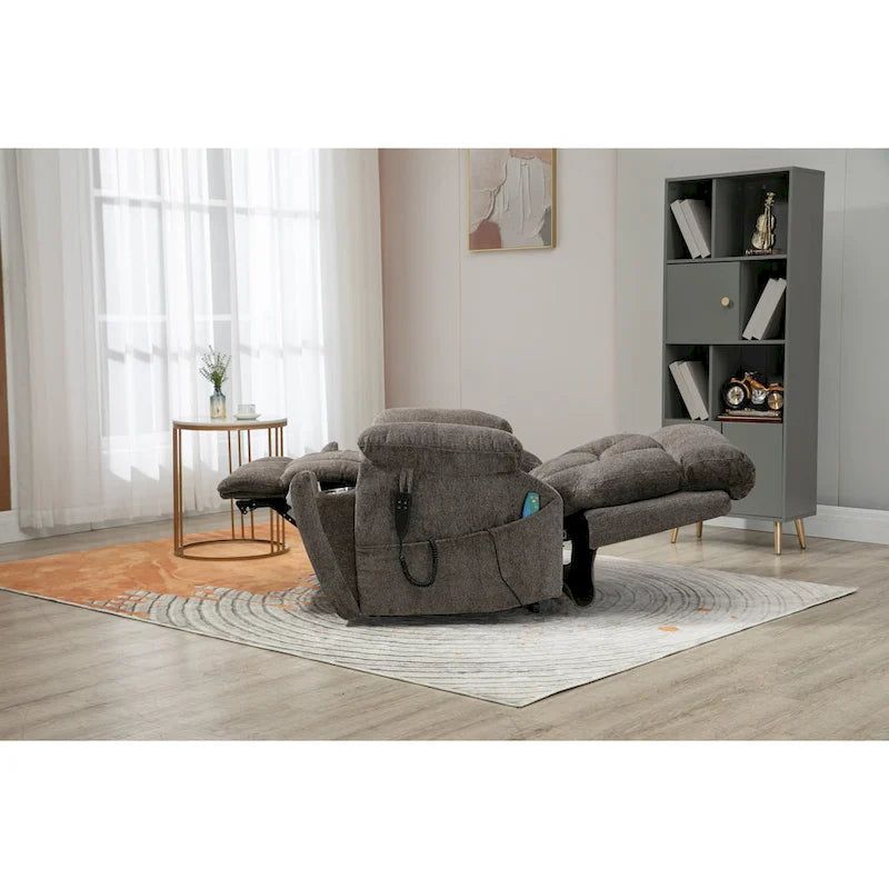 Gray Chenille Power Lift Recliner with Massage and Concealed Cup Holder 8