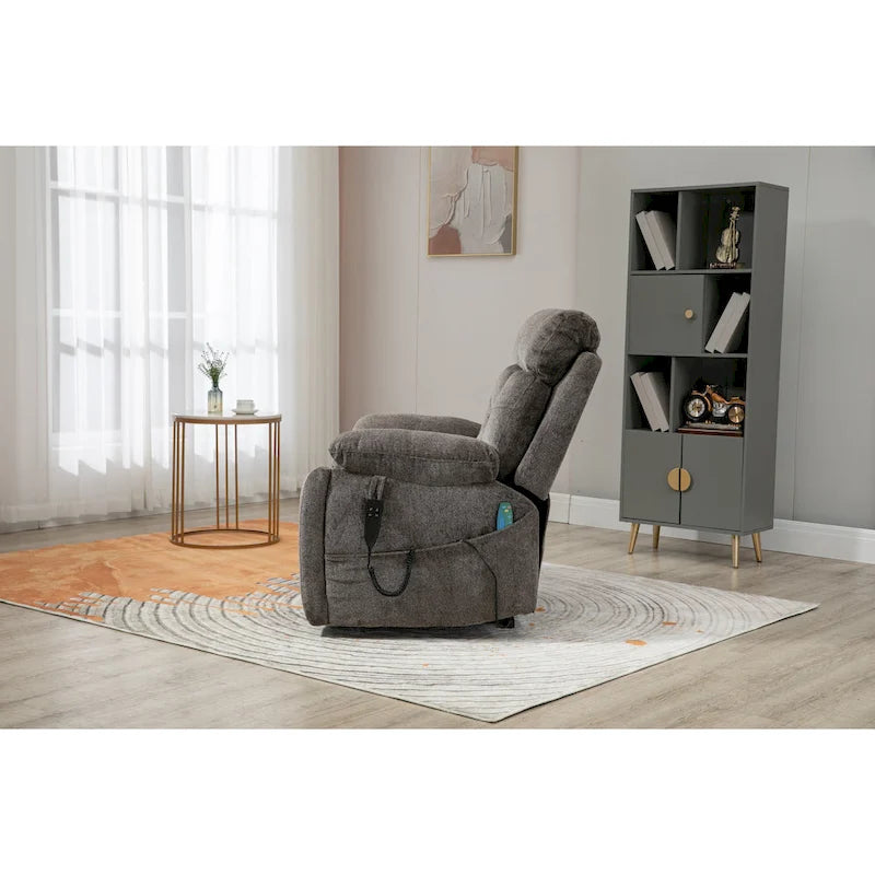 Gray Chenille Power Lift Recliner with Massage and Concealed Cup Holder 9