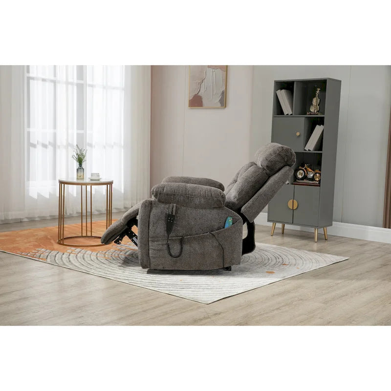 Gray Chenille Power Lift Recliner with Massage and Concealed Cup Holder 10