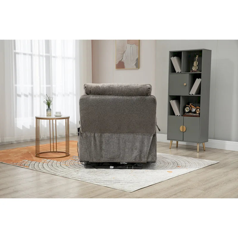 Gray Chenille Power Lift Recliner with Massage and Concealed Cup Holder 11