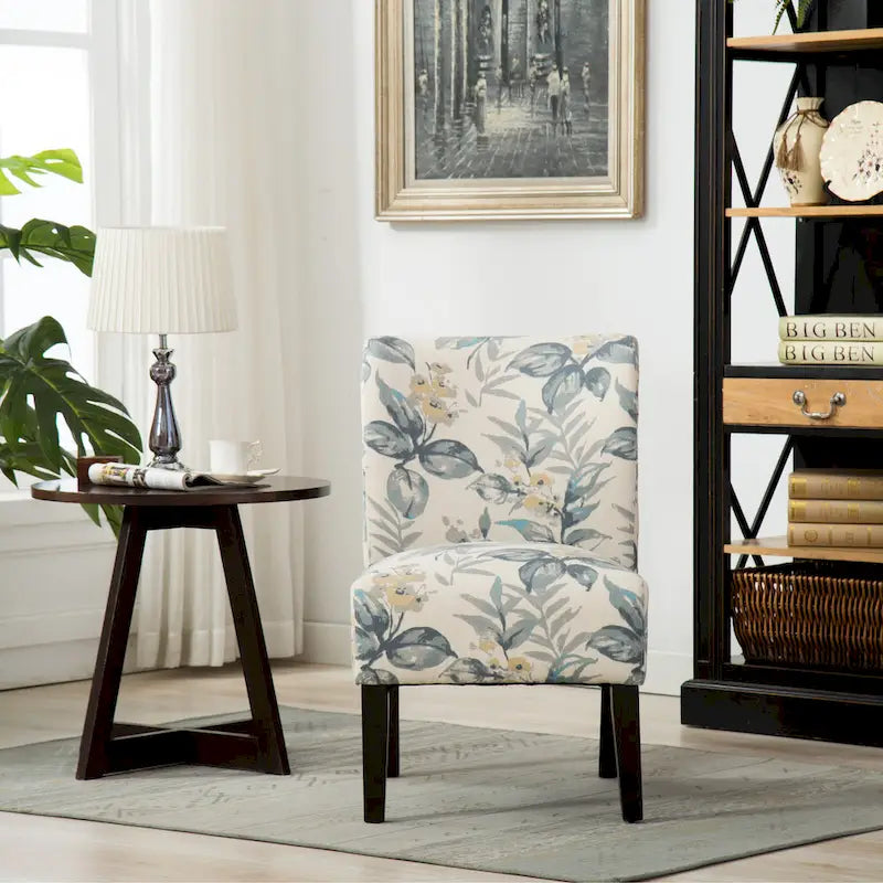 Blue Leaves 29.13 Upholstered Accent Chair featuring Wooden Legs 4