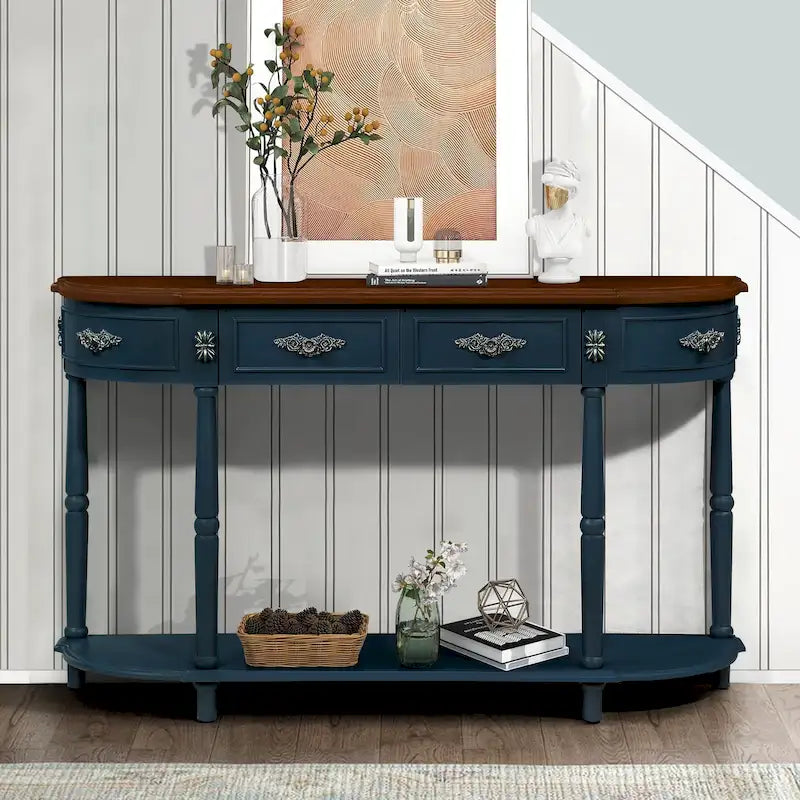 52-Inch Half Moon Circular Sofa Table with Open Shelf and Dual Drawers 37