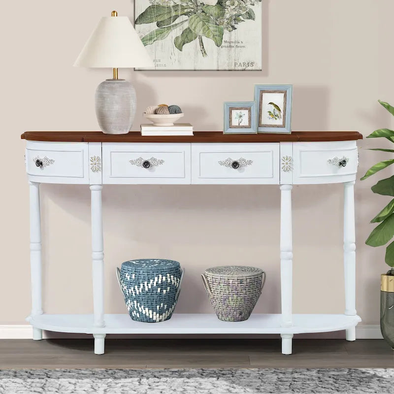 52-Inch Half Moon Circular Sofa Table with Open Shelf and Dual Drawers 39