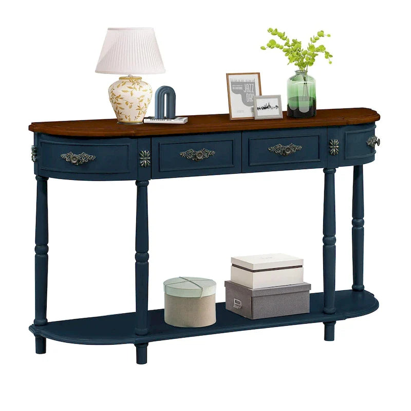 52-Inch Half Moon Circular Sofa Table with Open Shelf and Dual Drawers 3