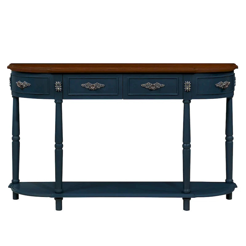 52-Inch Half Moon Circular Sofa Table with Open Shelf and Dual Drawers 6