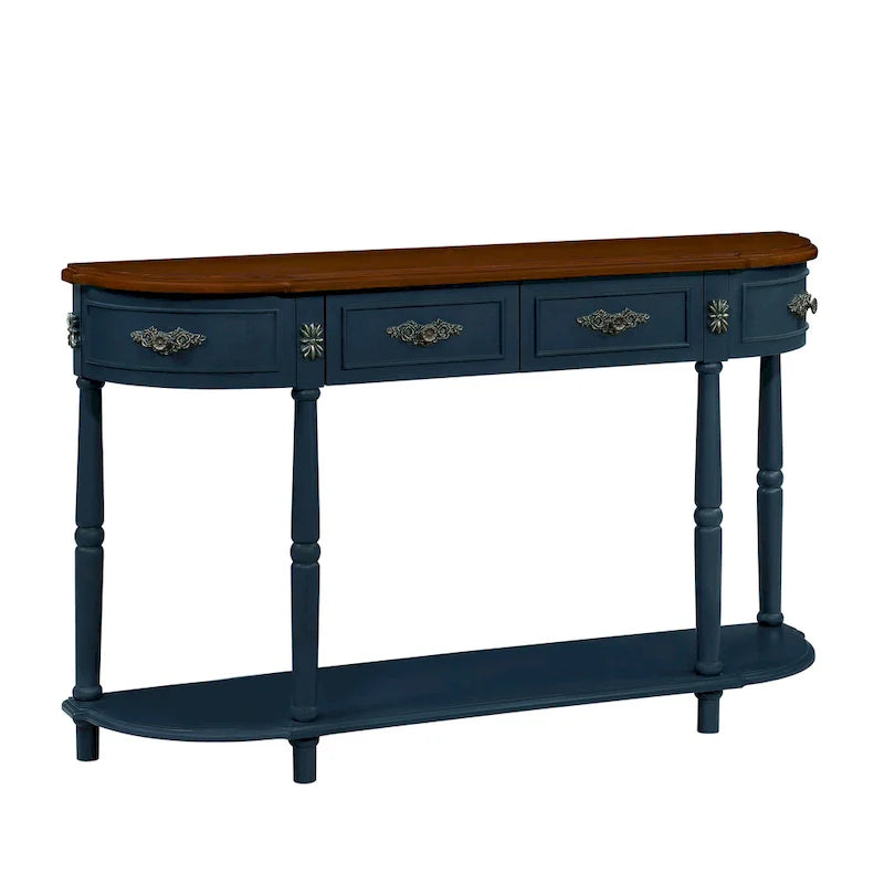52-Inch Half Moon Circular Sofa Table with Open Shelf and Dual Drawers 7
