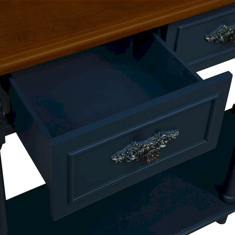 52-Inch Half Moon Circular Sofa Table with Open Shelf and Dual Drawers 8