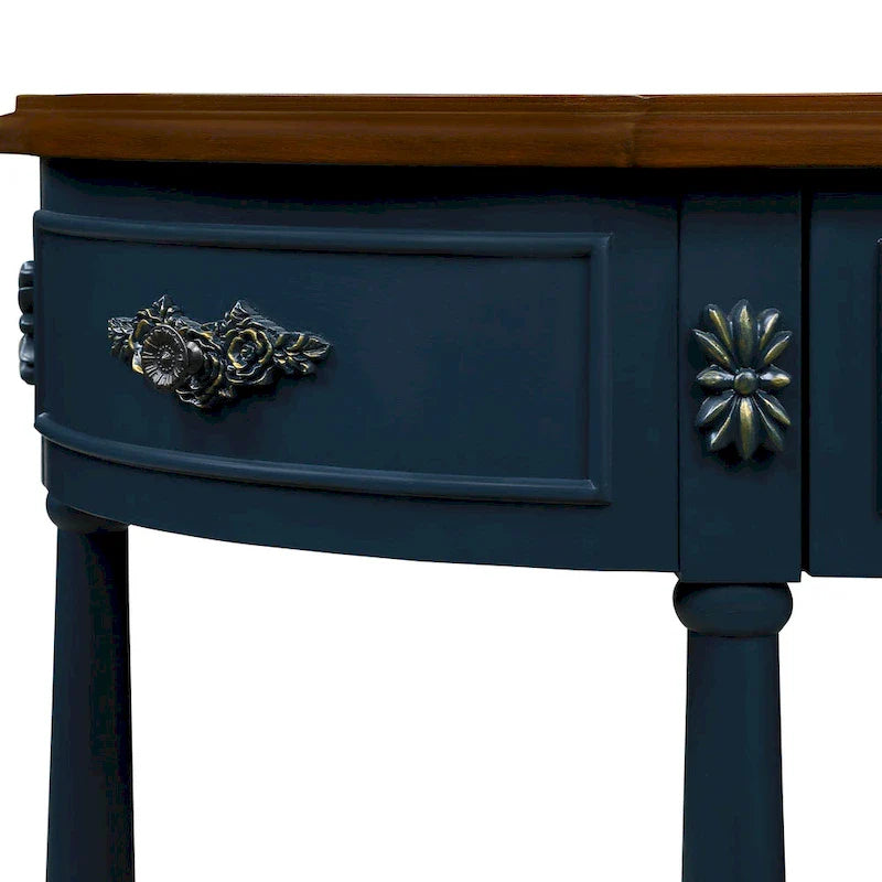 52-Inch Half Moon Circular Sofa Table with Open Shelf and Dual Drawers 9