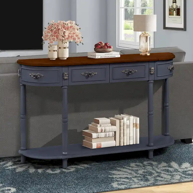 52-Inch Half Moon Circular Sofa Table with Open Shelf and Dual Drawers 11