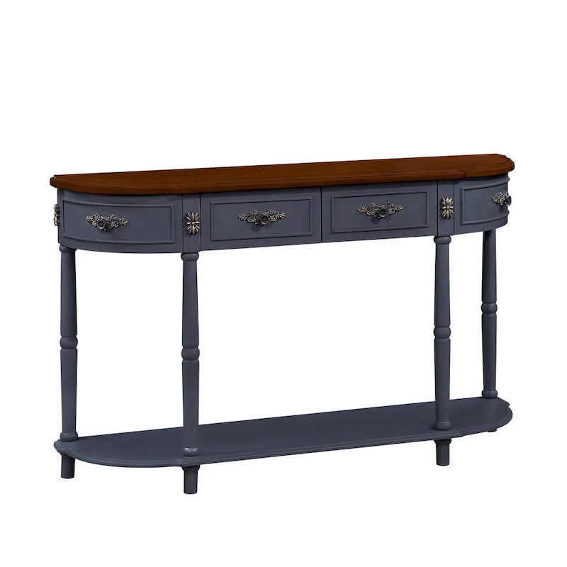 52-Inch Half Moon Circular Sofa Table with Open Shelf and Dual Drawers 15