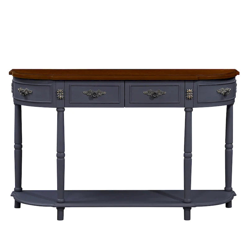 52-Inch Half Moon Circular Sofa Table with Open Shelf and Dual Drawers 16