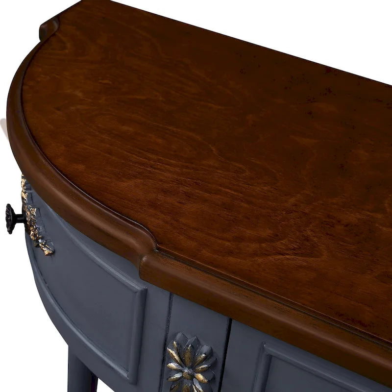 52-Inch Half Moon Circular Sofa Table with Open Shelf and Dual Drawers 17
