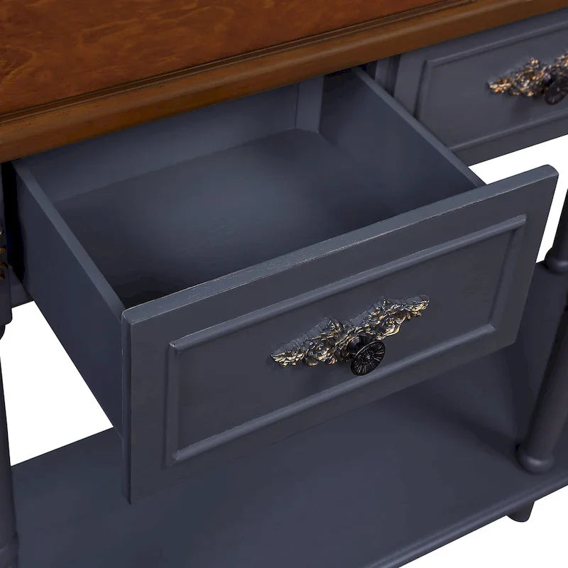 52-Inch Half Moon Circular Sofa Table with Open Shelf and Dual Drawers 18