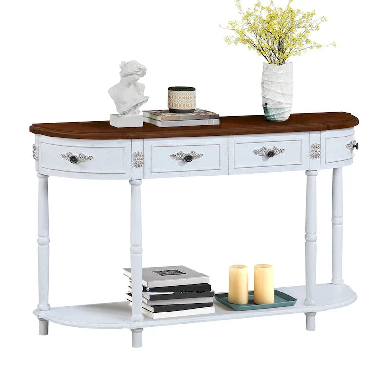 52-Inch Half Moon Circular Sofa Table with Open Shelf and Dual Drawers 21