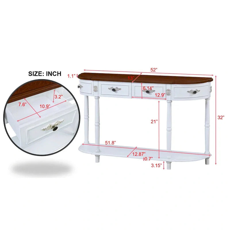 52-Inch Half Moon Circular Sofa Table with Open Shelf and Dual Drawers 22