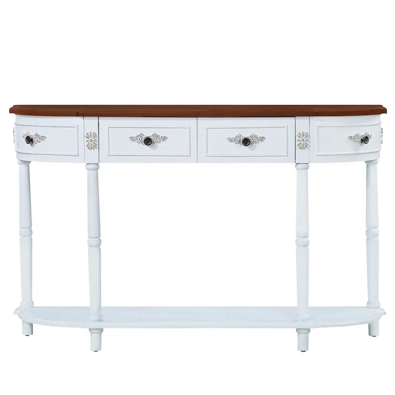 52-Inch Half Moon Circular Sofa Table with Open Shelf and Dual Drawers 24