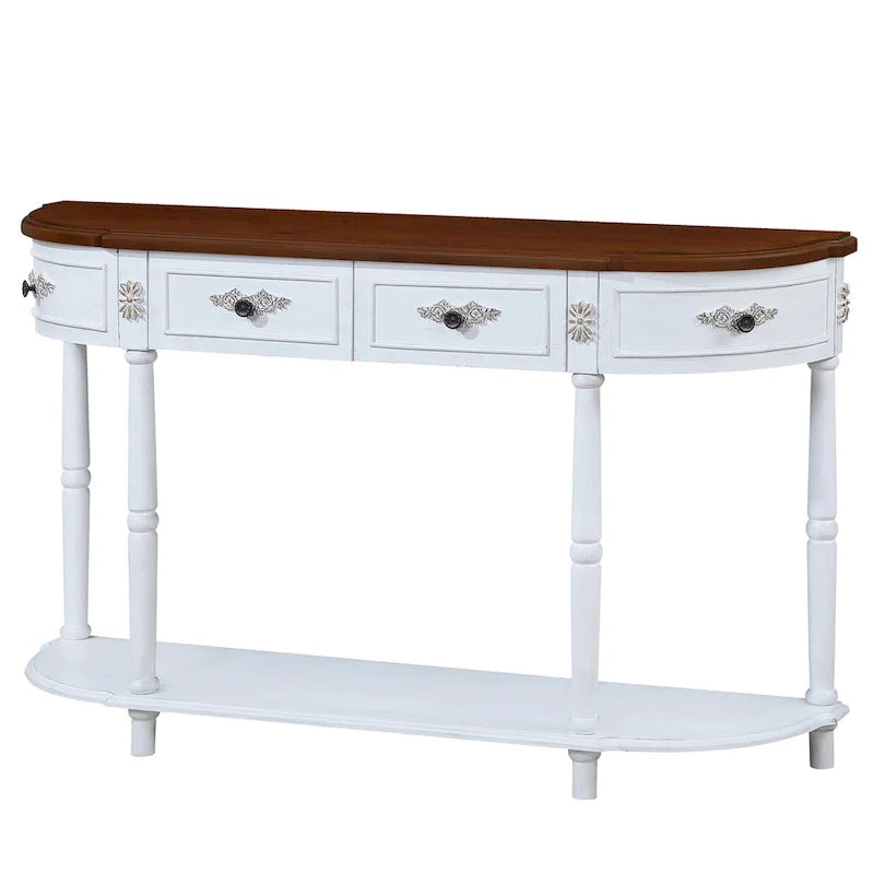 52-Inch Half Moon Circular Sofa Table with Open Shelf and Dual Drawers 25