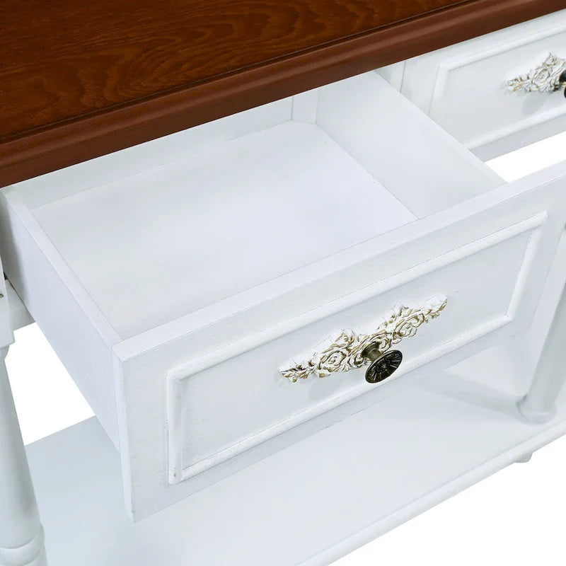 52-Inch Half Moon Circular Sofa Table with Open Shelf and Dual Drawers 27